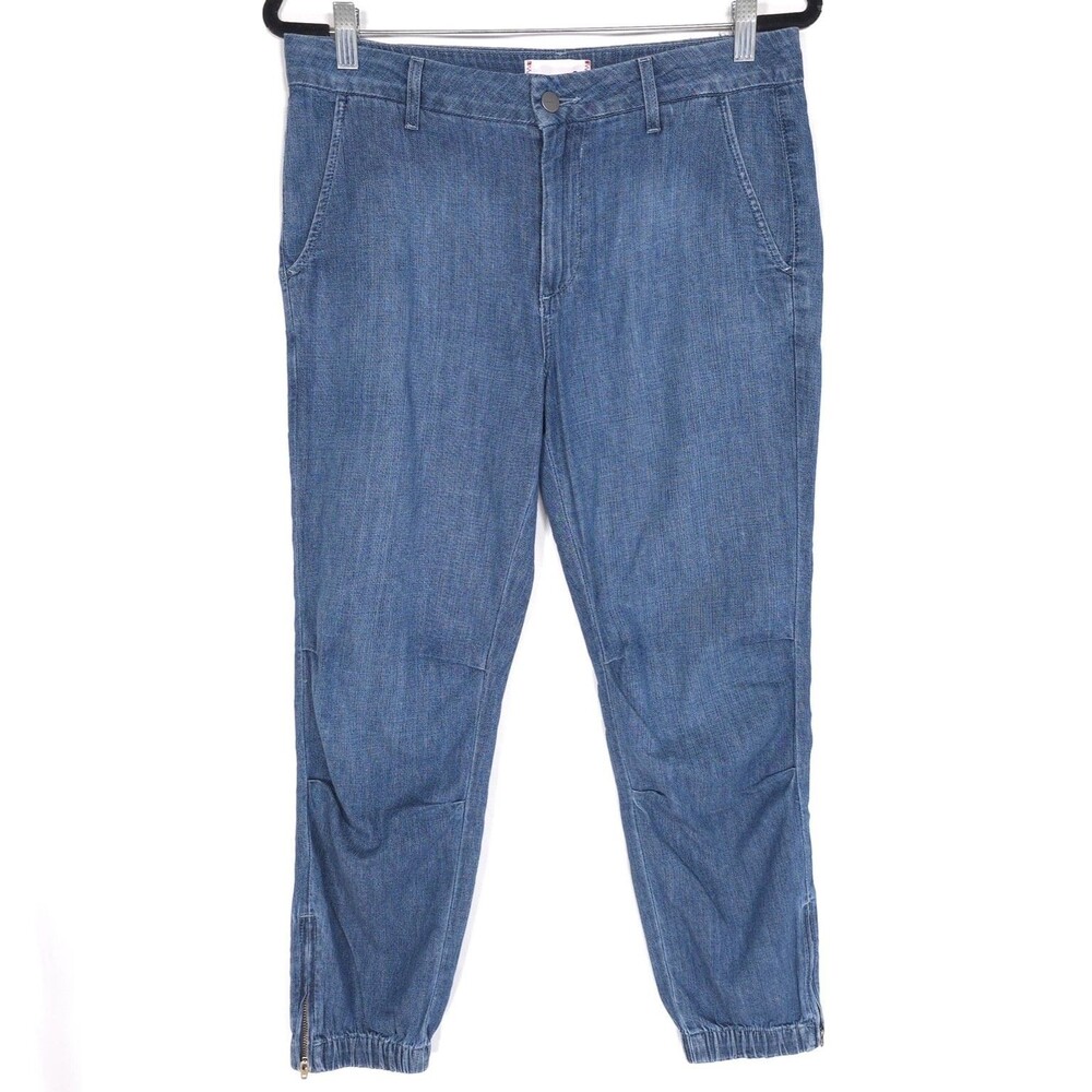 Anthropologie SUNDRY Blue Denim Jogger Pants Zip‎ Ankle Cotton Size 28 USA Made